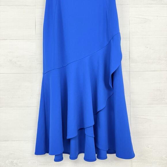 NWT Calvin Klein Midi Sheath Dress Size 4 Royal Blue Ruffle Hem Stretch Cocktail - Picture 5 of 16